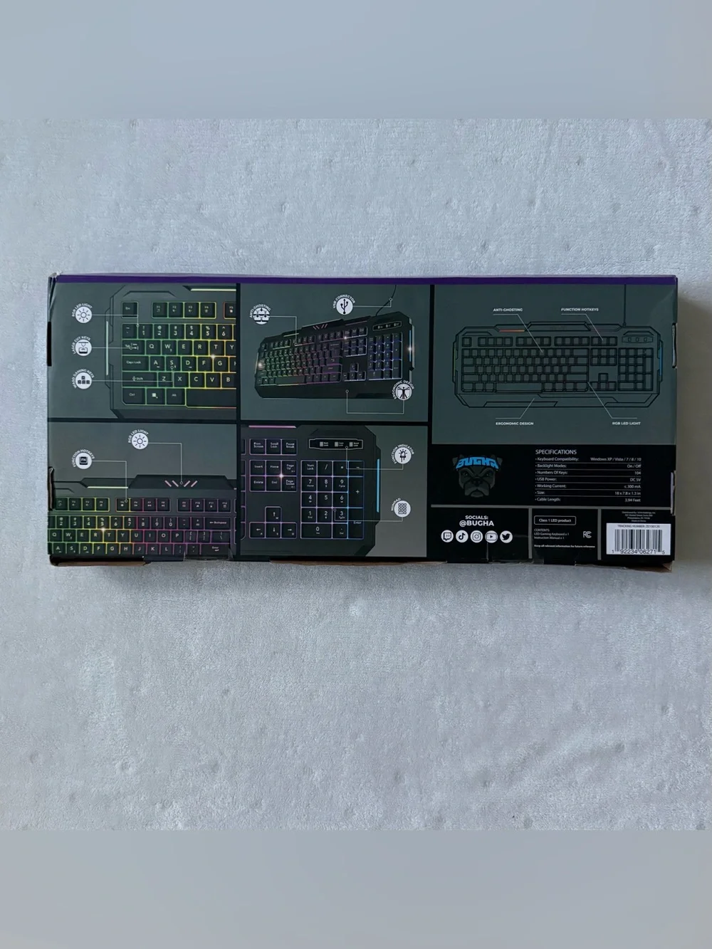 Bugha RGB LED Gaming Keyboard USB Wired Ergonomic Full Size PC Backlit Keyboard